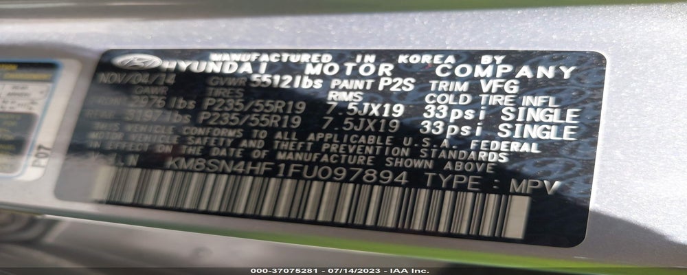 KM8SN4HF1FU097894 2015 HYUNDAI SANTA FE photo no. 9