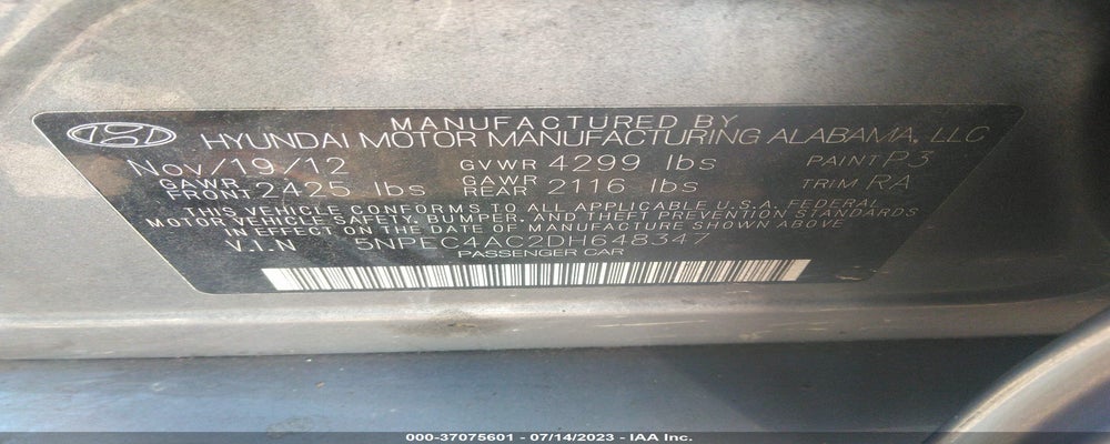 5NPEC4AC2DH648347 2013 HYUNDAI SONATA photo no. 9