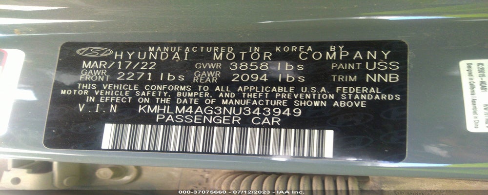 KMHLM4AG3NU343949 2022 HYUNDAI ELANTRA photo no. 9