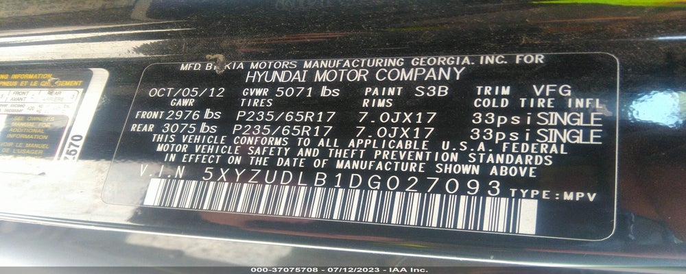 5XYZUDLB1DG027093 2013 HYUNDAI SANTA FE photo no. 9