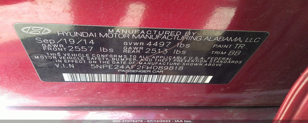 5NPE24AF2FH089818 2015 HYUNDAI SONATA photo no. 9