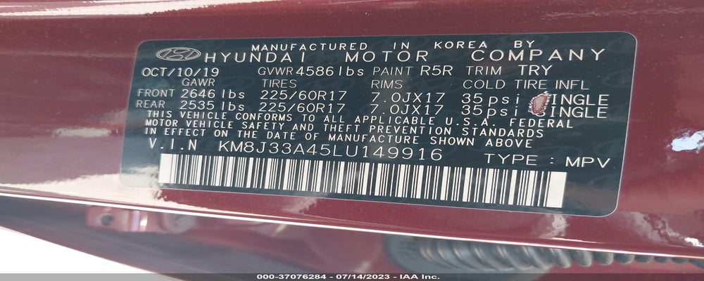 KM8J33A45LU149916 2020 HYUNDAI TUCSON photo no. 9
