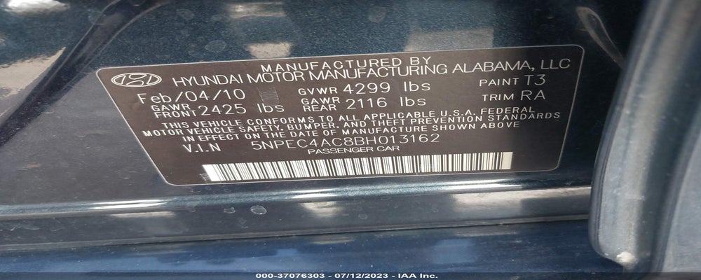 5NPEC4AC8BH013162 2011 HYUNDAI SONATA photo no. 9