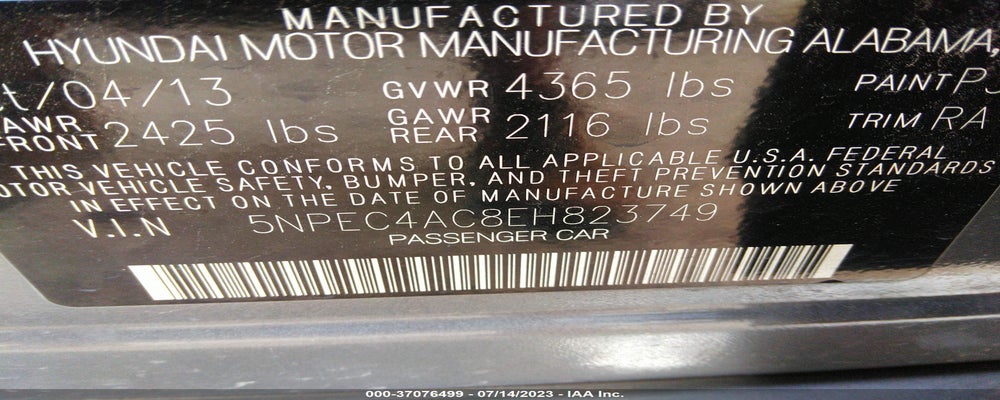 5NPEC4AC8EH823749 2014 HYUNDAI SONATA photo no. 9