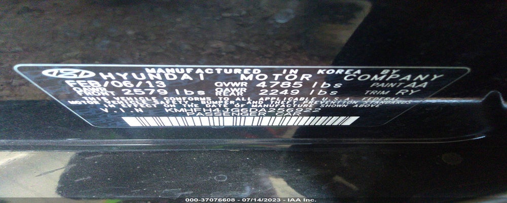 KMHFH4JG6DA256922 2013 HYUNDAI AZERA photo no. 9