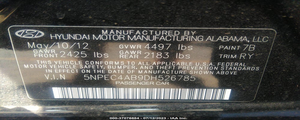 5NPEC4AB9DH526785 2013 HYUNDAI SONATA photo no. 9