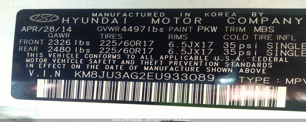 KM8JU3AG2EU933089 2014 HYUNDAI TUCSON photo no. 9