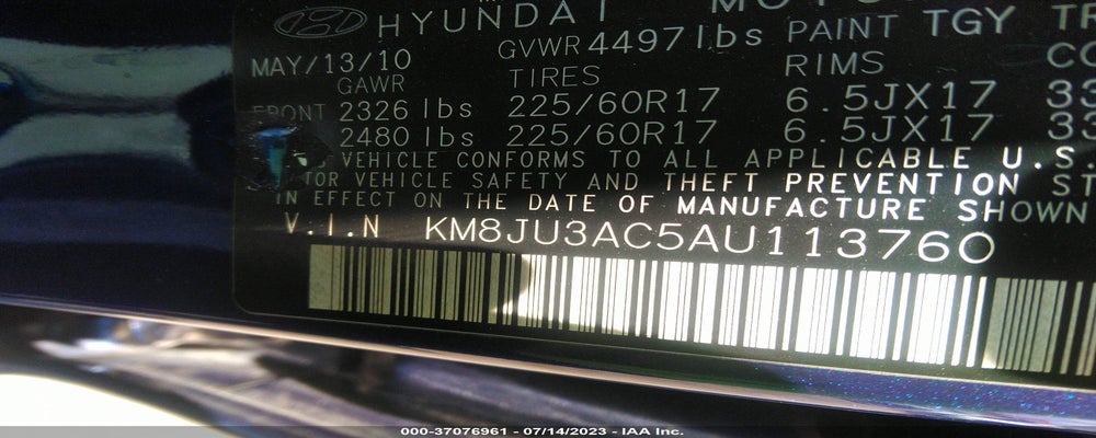 KM8JU3AC5AU113760 2010 HYUNDAI TUCSON photo no. 9