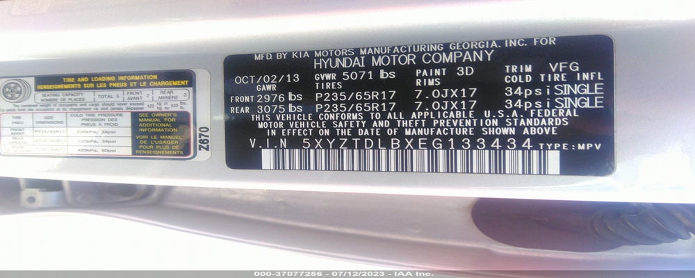 5XYZTDLBXEG133434 2014 HYUNDAI SANTA FE SPORT photo no. 9