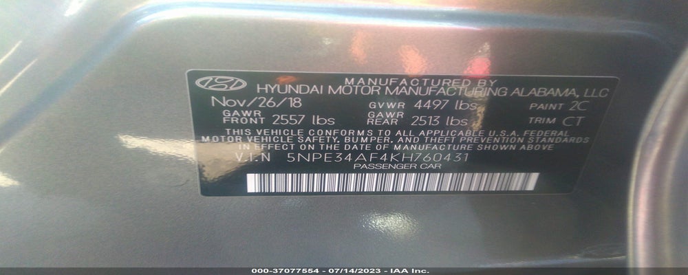 5NPE34AF4KH760431 2019 HYUNDAI SONATA photo no. 9