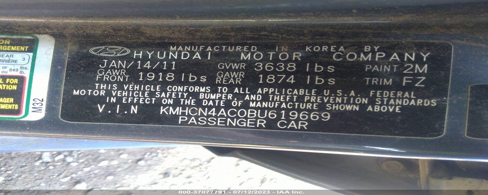 KMHCN4AC0BU619669 2011 HYUNDAI ACCENT photo no. 9