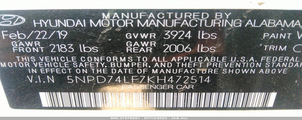 5NPD74LF7KH472514 2019 HYUNDAI ELANTRA photo no. 9