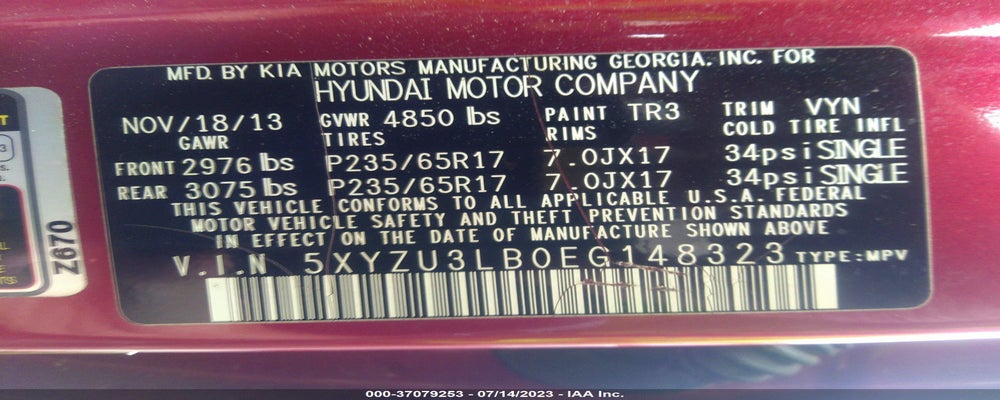 5XYZU3LB0EG148323 2014 HYUNDAI SANTA FE SPORT photo no. 9