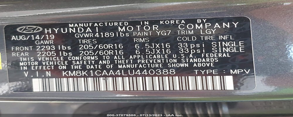 KM8K1CAA4LU440388 2020 HYUNDAI KONA photo no. 9