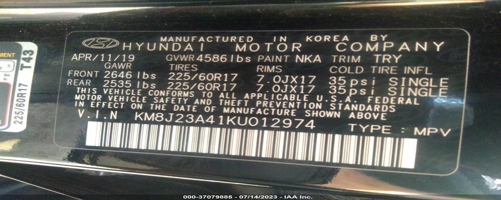 KM8J23A41KU012974 2019 HYUNDAI TUCSON photo no. 9