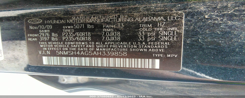 5NMSH4AG5AH339858 2010 HYUNDAI SANTA FE photo no. 9