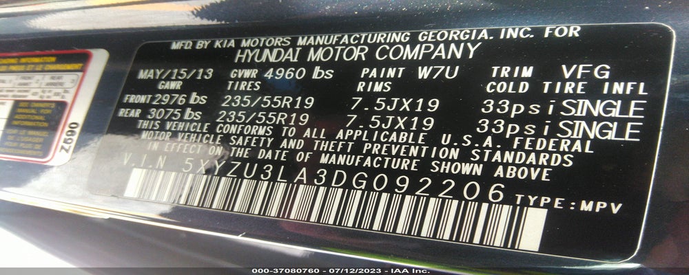 5XYZU3LA3DG092206 2013 HYUNDAI SANTA FE photo no. 9