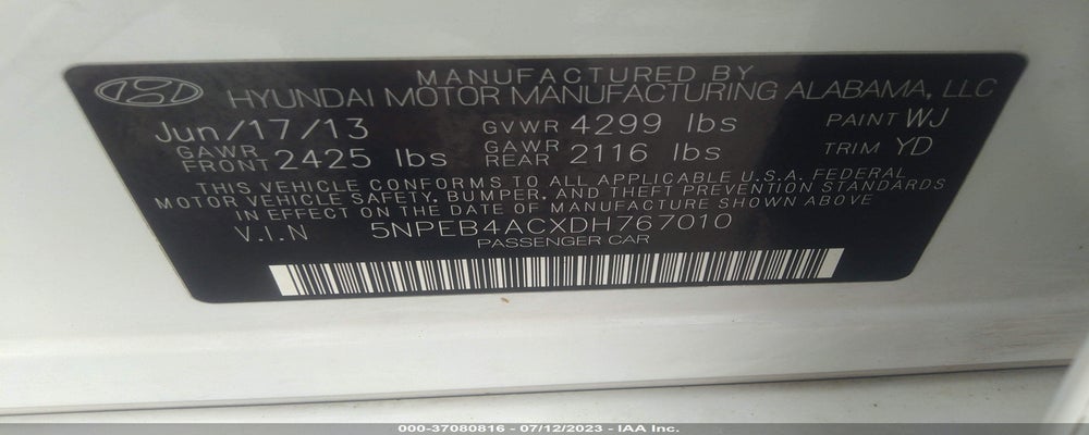5NPEB4ACXDH767010 2013 HYUNDAI SONATA photo no. 9