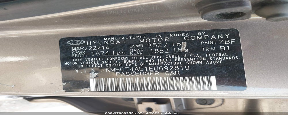KMHCT4AE1EU692819 2014 HYUNDAI ACCENT photo no. 9