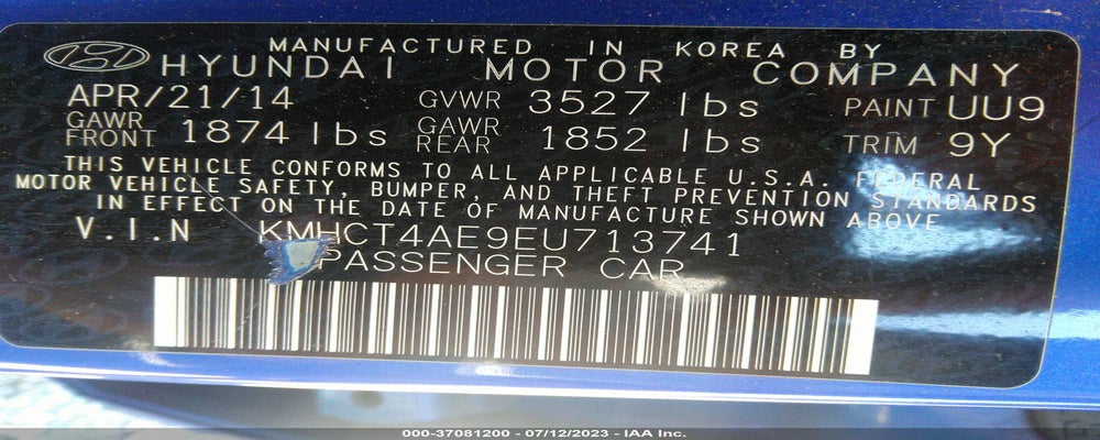 KMHCT4AE9EU713741 2014 HYUNDAI ACCENT photo no. 9
