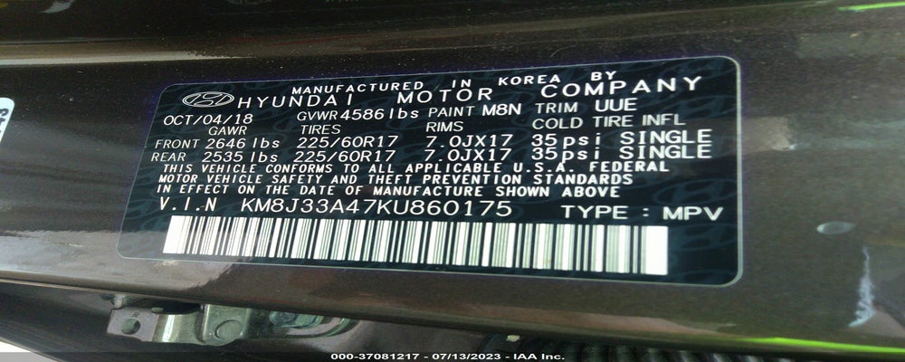 KM8J33A47KU860175 2019 HYUNDAI TUCSON photo no. 9