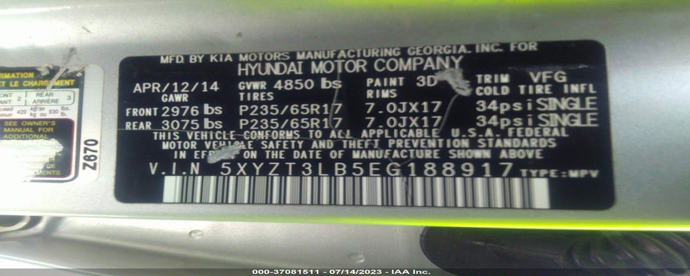 5XYZT3LB5EG188917 2014 HYUNDAI SANTA FE SPORT photo no. 9