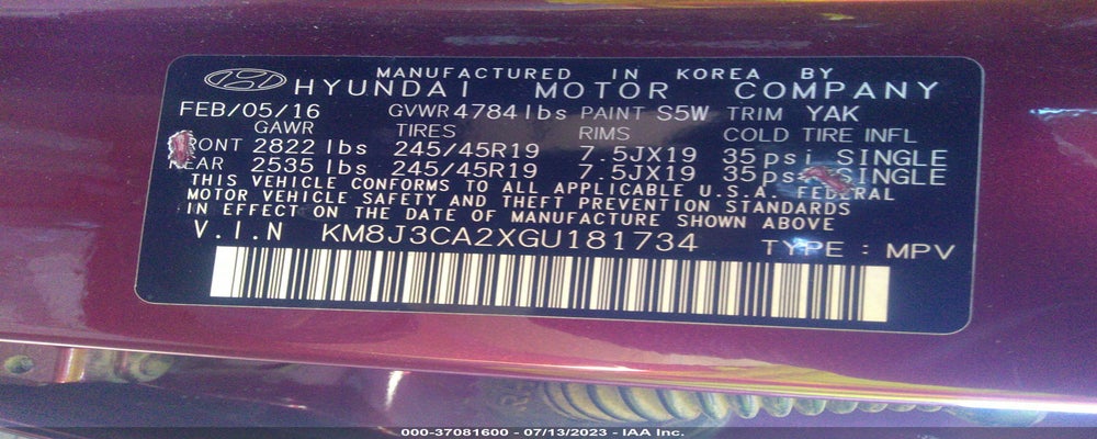KM8J3CA2XGU181734 2016 HYUNDAI TUCSON photo no. 9