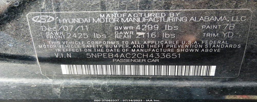 5NPEB4AC2CH433651 2012 HYUNDAI SONATA photo no. 9