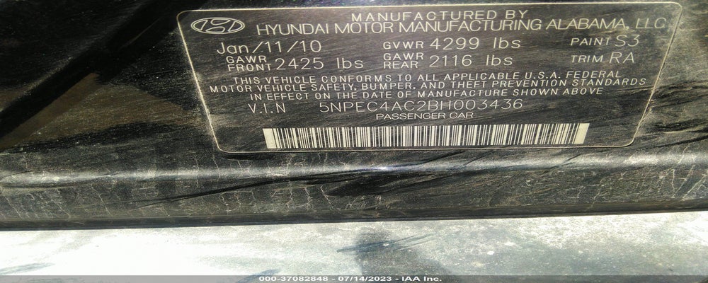 5NPEC4AC2BH003436 2011 HYUNDAI SONATA photo no. 9