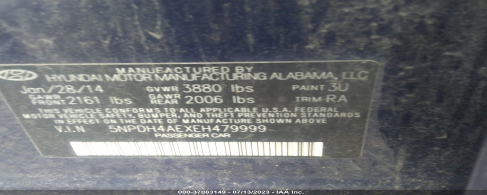 5NPDH4AEXEH479999 2014 HYUNDAI ELANTRA photo no. 9