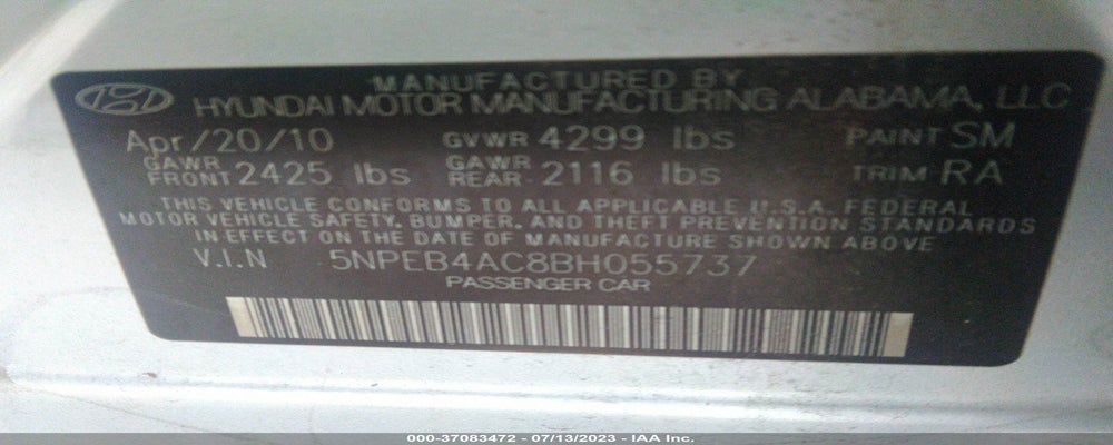 5NPEB4AC8BH055737 2011 HYUNDAI SONATA photo no. 9