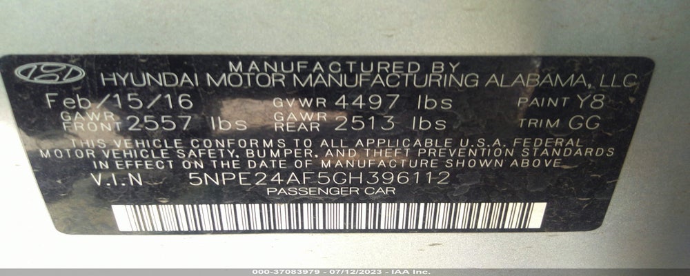 5NPE24AF5GH396112 2016 HYUNDAI SONATA photo no. 9