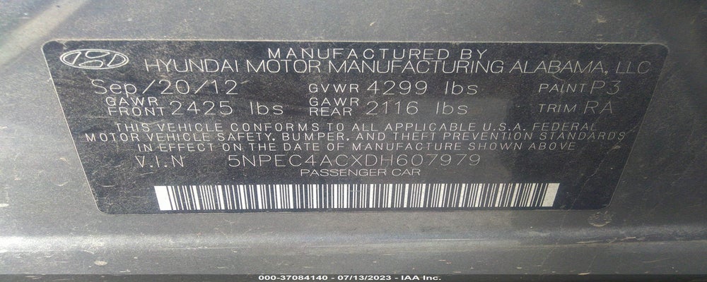 5NPEC4ACXDH607979 2013 HYUNDAI SONATA photo no. 9