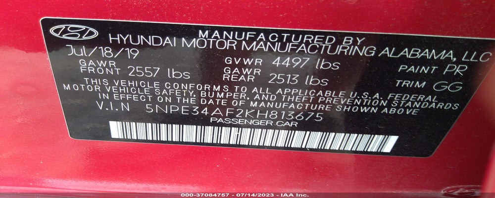 5NPE34AF2KH813675 2019 HYUNDAI SONATA photo no. 9