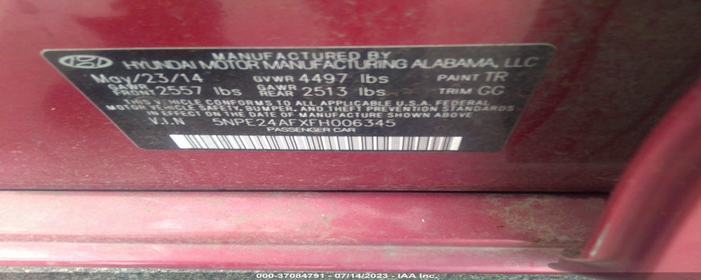 5NPE24AFXFH006345 2015 HYUNDAI SONATA photo no. 9