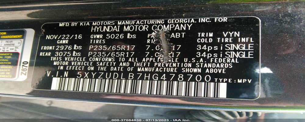 5XYZUDLB7HG478700 2017 HYUNDAI SANTA FE SPORT photo no. 9
