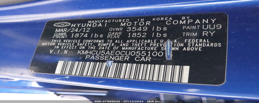 KMHCU5AE0CU055100 2012 HYUNDAI ACCENT photo no. 9