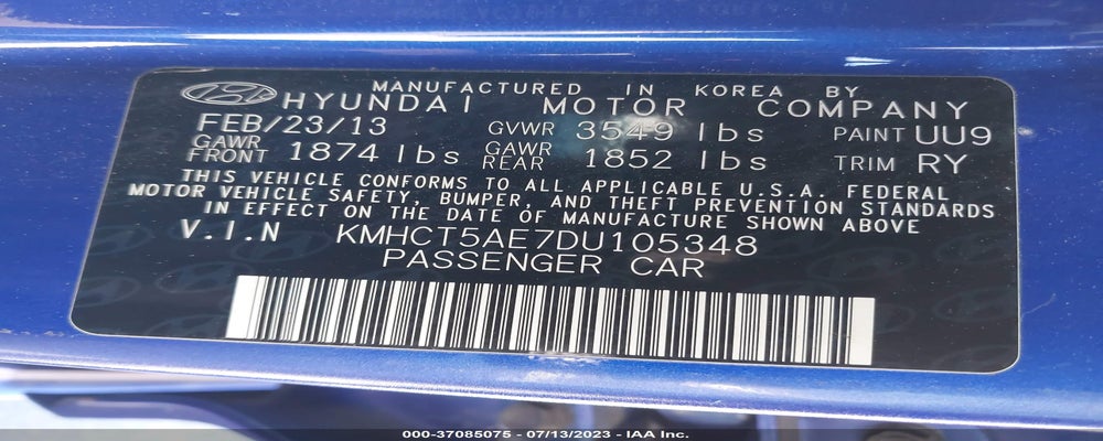 KMHCT5AE7DU105348 2013 HYUNDAI ACCENT photo no. 9