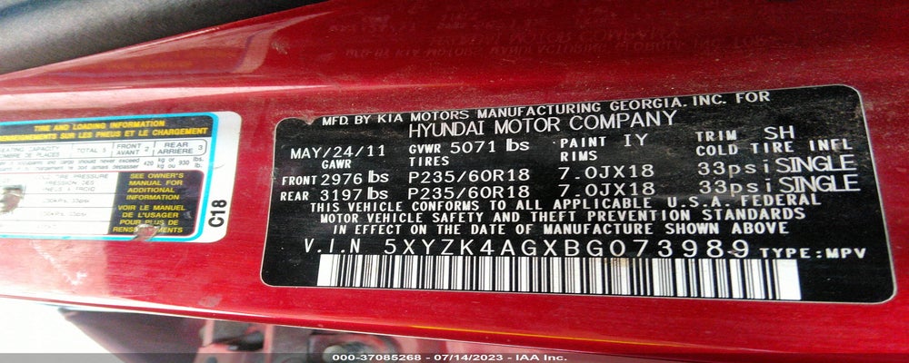 5XYZK4AGXBG073989 2011 HYUNDAI SANTA FE photo no. 9