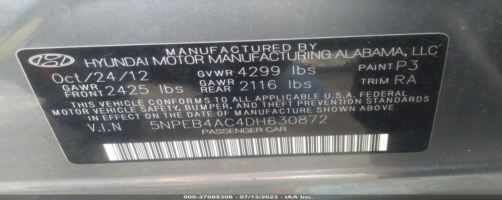 5NPEB4AC4DH630872 2013 HYUNDAI SONATA photo no. 9