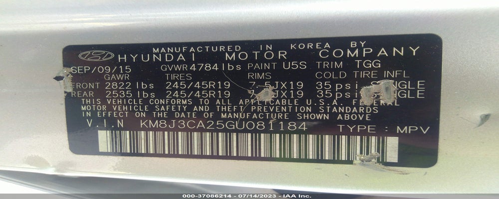 KM8J3CA25GU081184 2016 HYUNDAI TUCSON photo no. 9