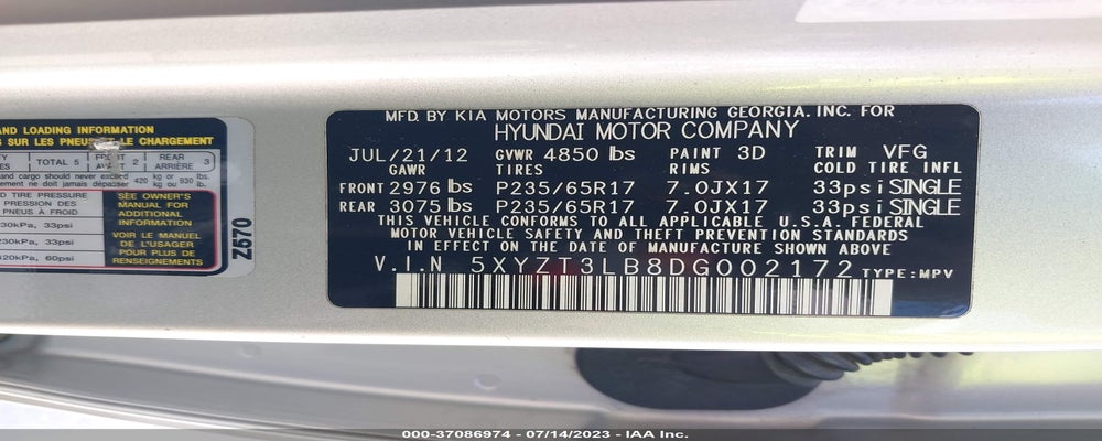 5XYZT3LB8DG002172 2013 HYUNDAI SANTA FE photo no. 9