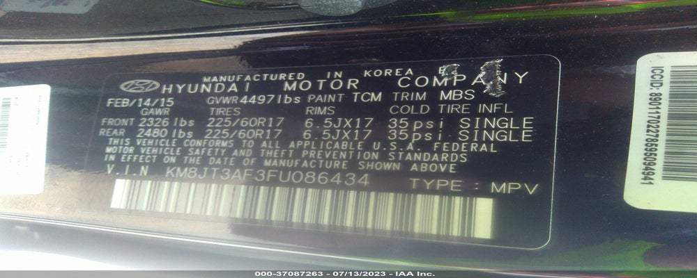 KM8JT3AF3FU086434 2015 HYUNDAI TUCSON photo no. 9