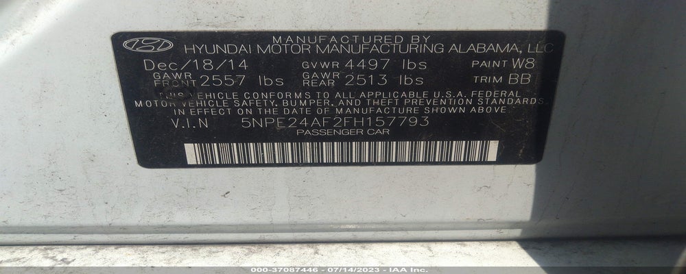 5NPE24AF2FH157793 2015 HYUNDAI SONATA photo no. 9