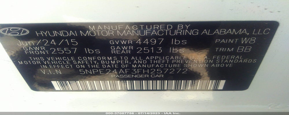 5NPE24AF3FH257272 2015 HYUNDAI SONATA photo no. 9
