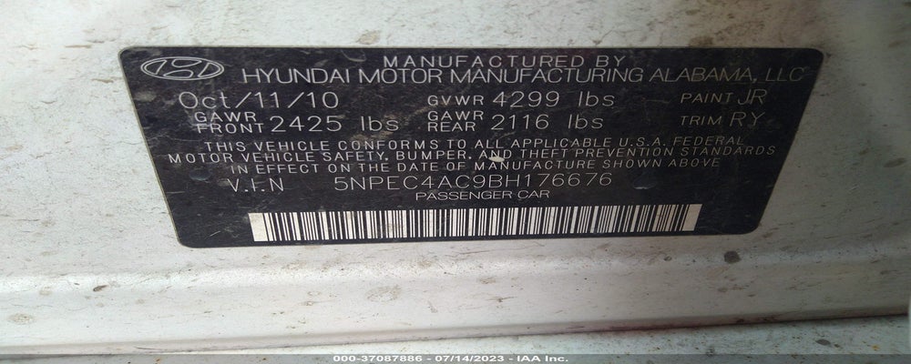 5NPEC4AC9BH176676 2011 HYUNDAI SONATA photo no. 9