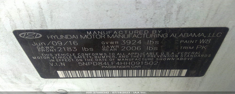 5NPD84LF4HH091502 2017 HYUNDAI ELANTRA photo no. 9