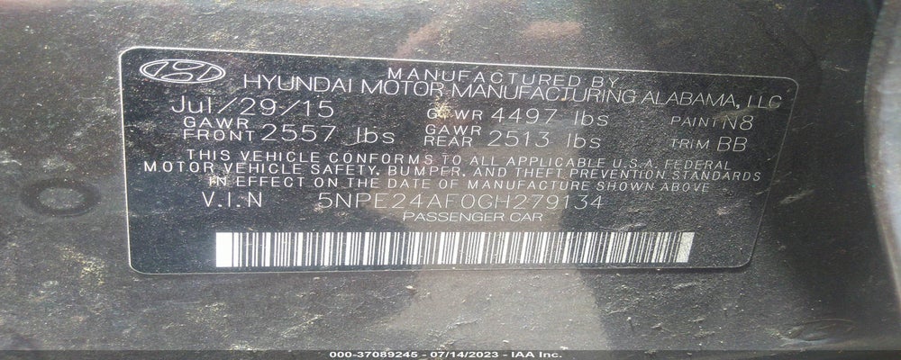 5NPE24AF0GH279134 2016 HYUNDAI SONATA photo no. 9