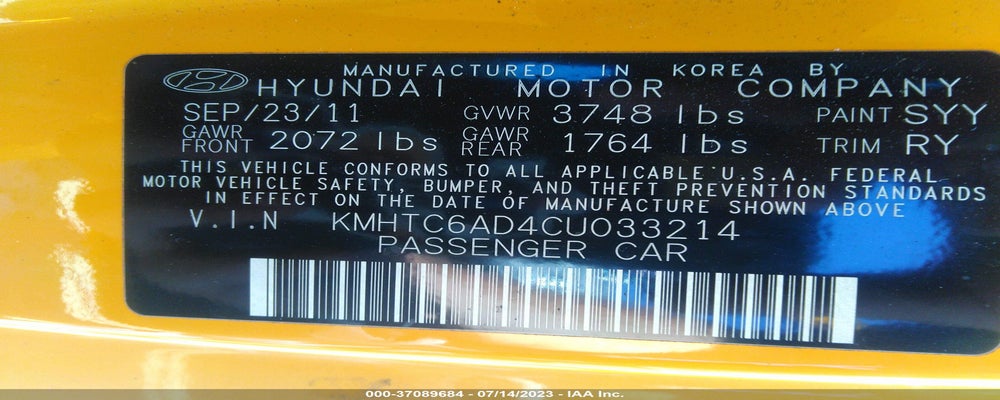KMHTC6AD4CU033214 2012 HYUNDAI VELOSTER photo no. 9