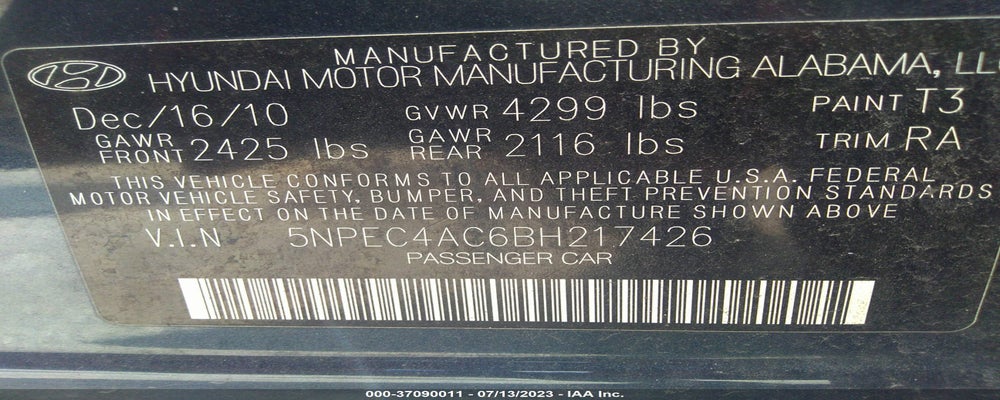 5NPEC4AC6BH217426 2011 HYUNDAI SONATA photo no. 9